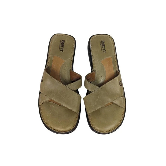 Born sz. 9 Sandals Leather Slip On Strappy Crossover Open Toe Sandals Boho - Picture 2 of 10